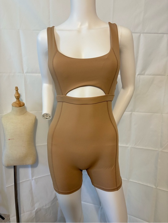 Forever 21 Pants - Forever 21 Active Tan Cutout Biker Romper One Piece Size Medium
